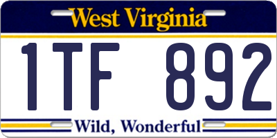 WV license plate 1TF892