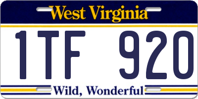 WV license plate 1TF920