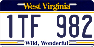 WV license plate 1TF982