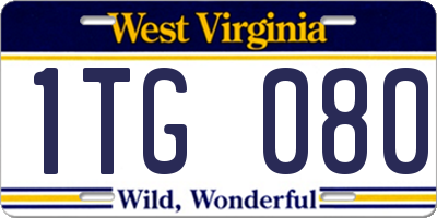 WV license plate 1TG080