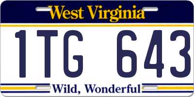 WV license plate 1TG643
