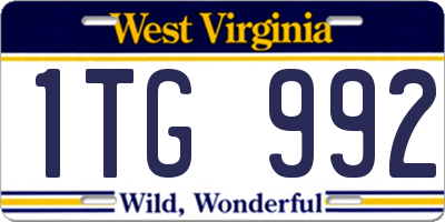 WV license plate 1TG992