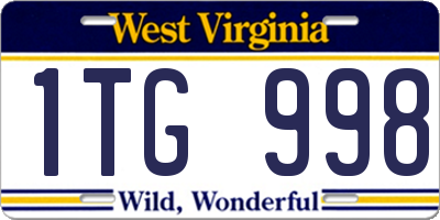 WV license plate 1TG998