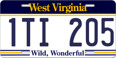 WV license plate 1TI205