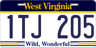 WV license plate 1TJ205
