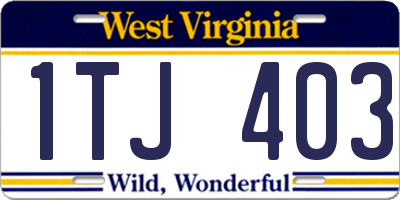 WV license plate 1TJ403