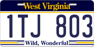 WV license plate 1TJ803