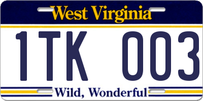 WV license plate 1TK003