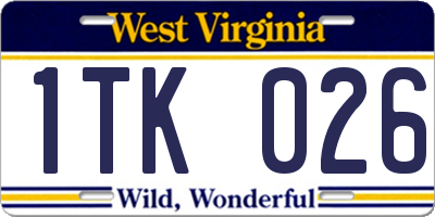 WV license plate 1TK026