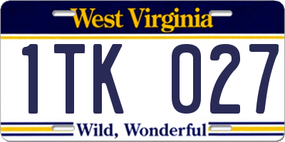 WV license plate 1TK027