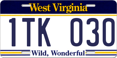 WV license plate 1TK030