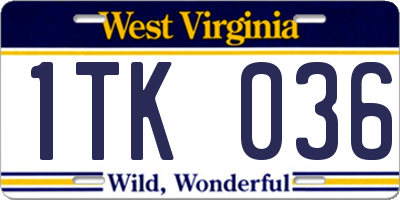 WV license plate 1TK036