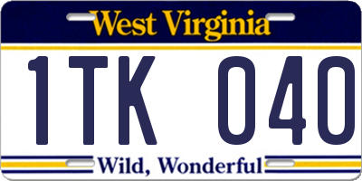 WV license plate 1TK040