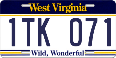 WV license plate 1TK071