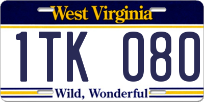 WV license plate 1TK080