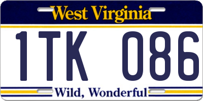 WV license plate 1TK086