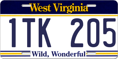 WV license plate 1TK205