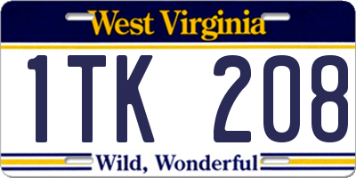 WV license plate 1TK208
