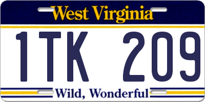 WV license plate 1TK209