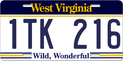 WV license plate 1TK216
