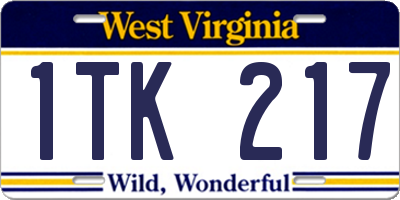 WV license plate 1TK217