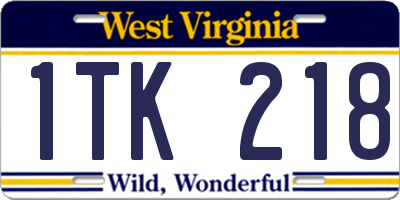 WV license plate 1TK218