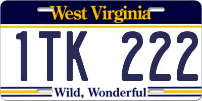 WV license plate 1TK222