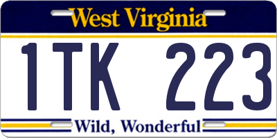 WV license plate 1TK223