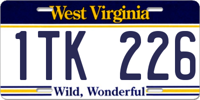 WV license plate 1TK226