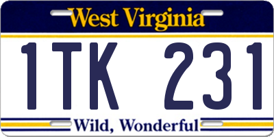 WV license plate 1TK231