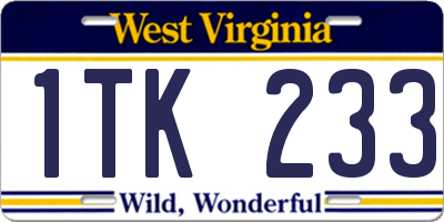 WV license plate 1TK233