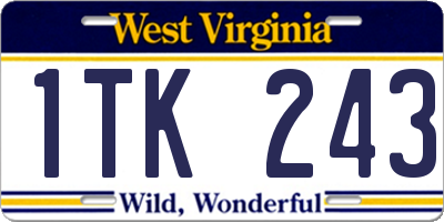 WV license plate 1TK243