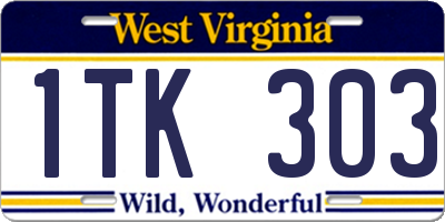 WV license plate 1TK303