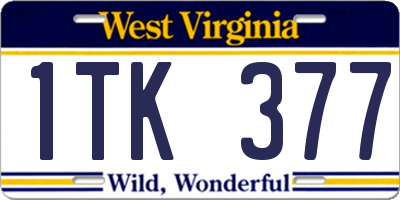 WV license plate 1TK377
