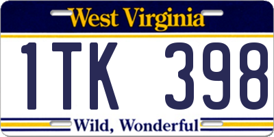 WV license plate 1TK398