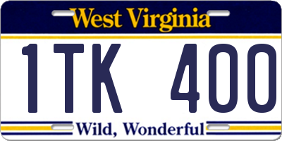 WV license plate 1TK400