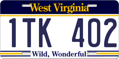 WV license plate 1TK402