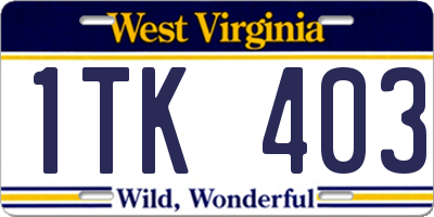 WV license plate 1TK403