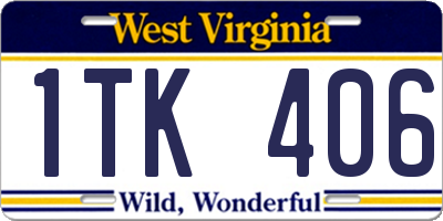 WV license plate 1TK406
