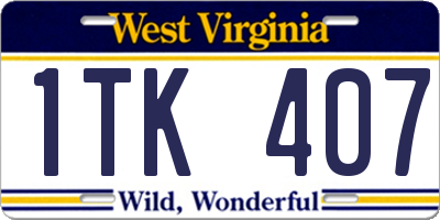 WV license plate 1TK407