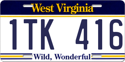WV license plate 1TK416