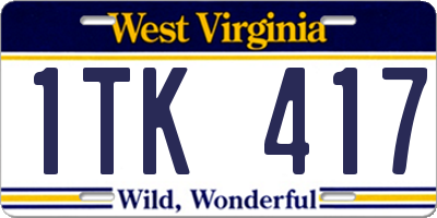 WV license plate 1TK417
