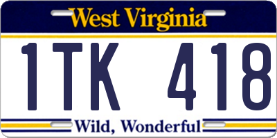 WV license plate 1TK418