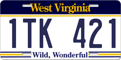WV license plate 1TK421