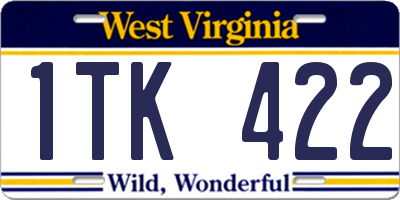 WV license plate 1TK422