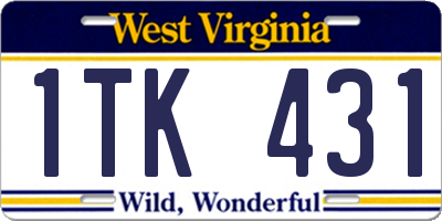 WV license plate 1TK431