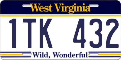 WV license plate 1TK432