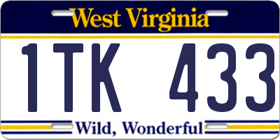 WV license plate 1TK433
