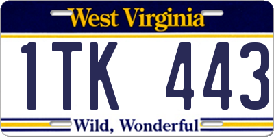 WV license plate 1TK443
