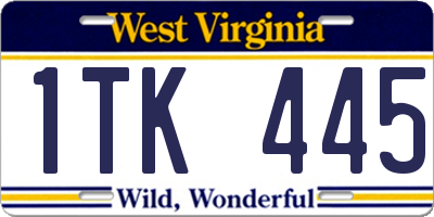 WV license plate 1TK445